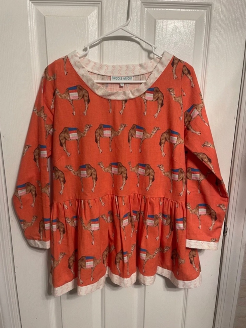 Brooke Wright Women's Linen Peplum Top Orange Camel Print Size Medium Quirky